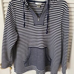 CJ Banks Navy and White Striped Zip-Up Sweater